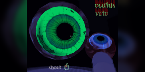 OculusVeto game cover featuring a large glowing green eye